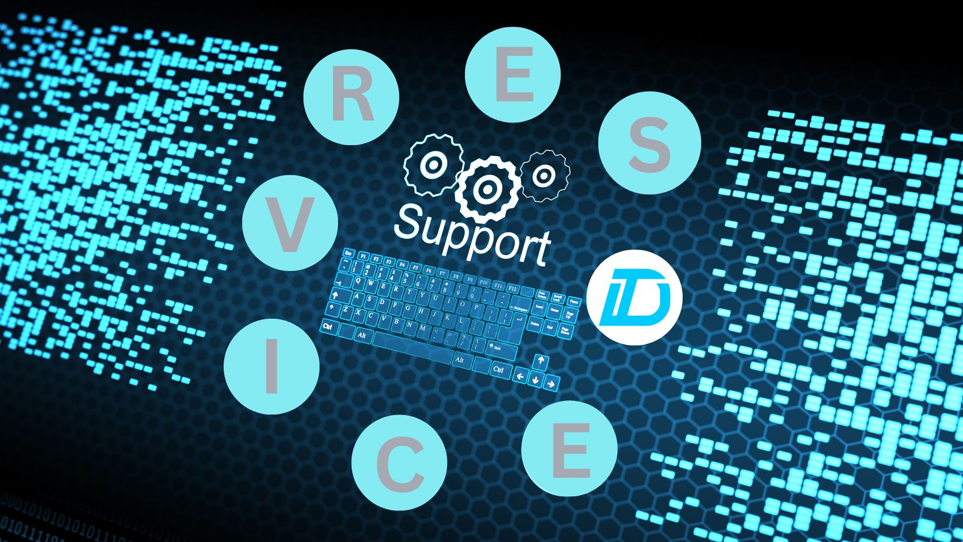 Ein Bild mit einer Tastatur und der Überschrift Support/Service.